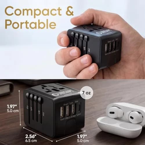 Unidapt Power Converter | Universal Travel Adapter with 3 USB-A & Type-C, 160+ Countries, Black thumbnail 6