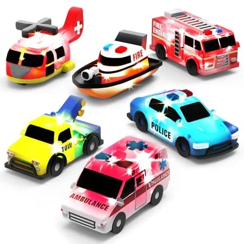 Tub Works Emergency Cars Light Up Bath Toys 6 Pack | Water-Activated Flashing Lights for Toddlers — Emergency – 6pk