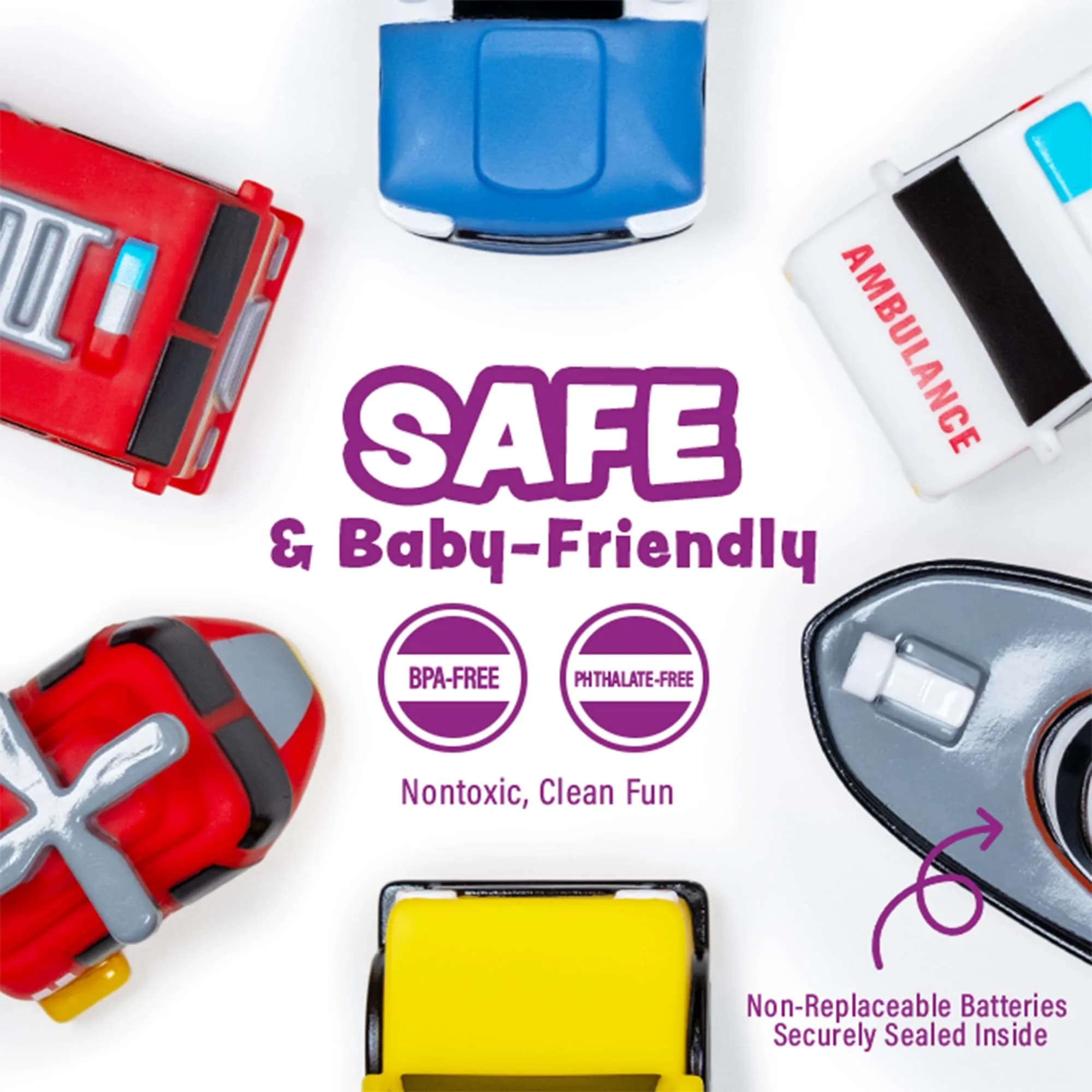 Tub Works Emergency Cars Light Up Bath Toys 6 Pack | Water-Activated Flashing Lights for Toddlers - view 6