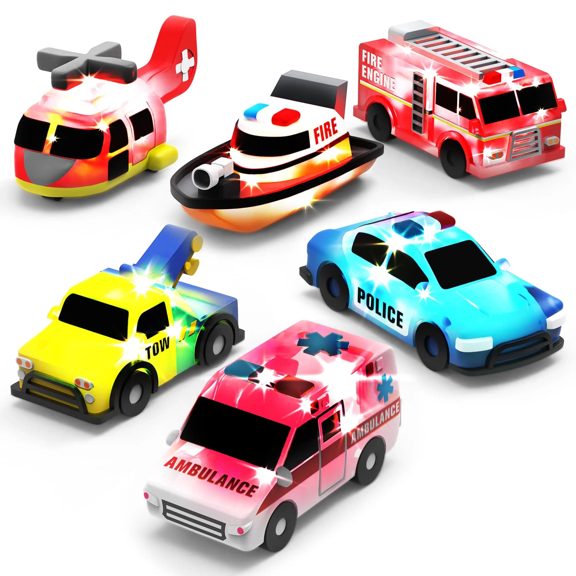 Tub Works Emergency Cars Light Up Bath Toys 6 Pack | Water-Activated Flashing Lights for Toddlers
