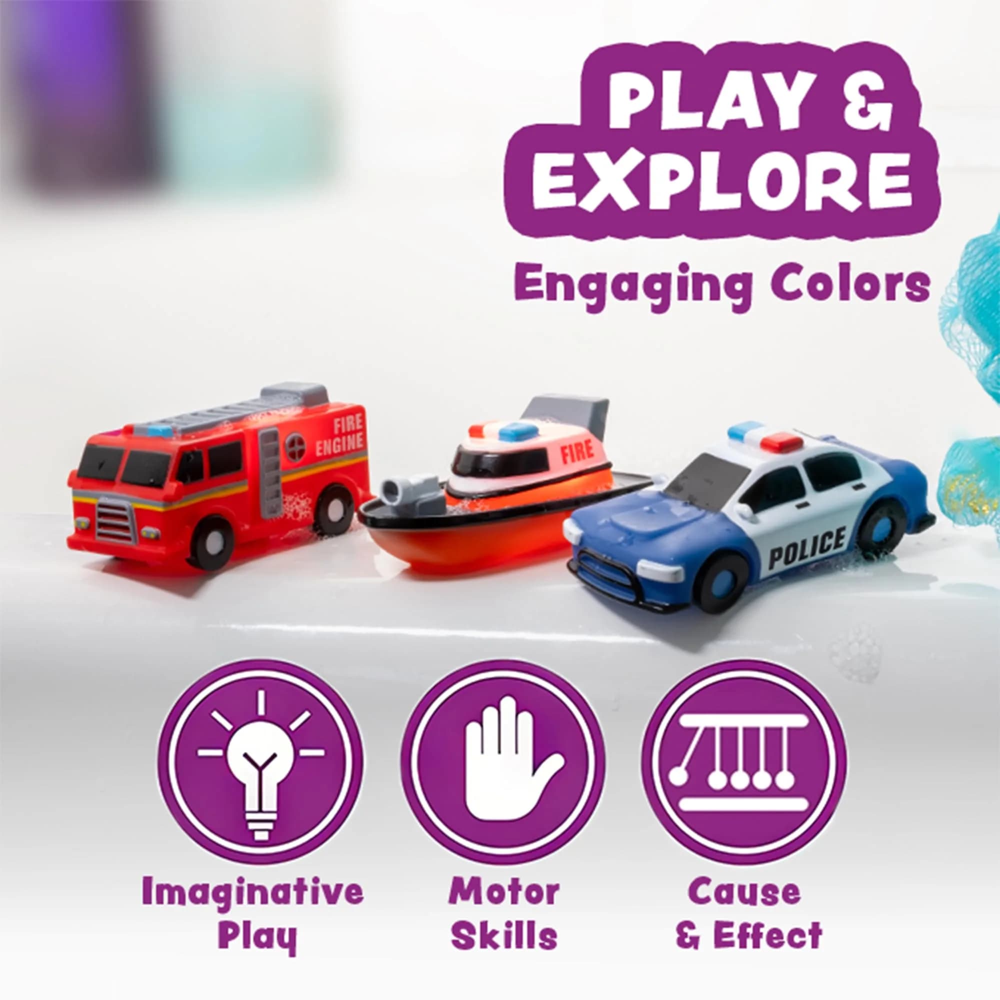 Tub Works Emergency Cars Light Up Bath Toys 6 Pack | Water-Activated Flashing Lights for Toddlers - view 7