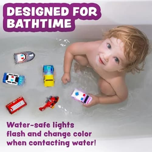 Tub Works Emergency Cars Light Up Bath Toys 6 Pack | Water-Activated Flashing Lights for Toddlers thumbnail 9