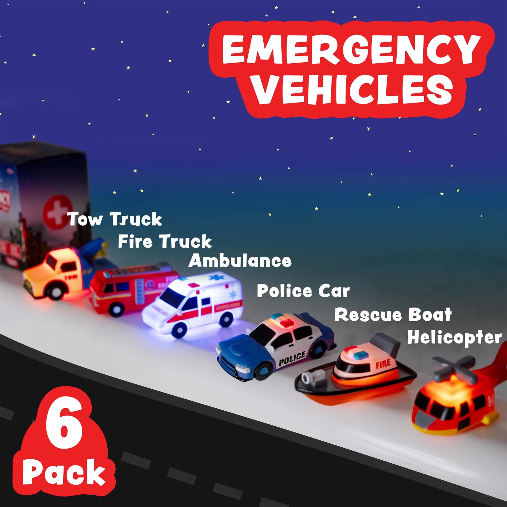 Tub Works Emergency Cars Light Up Bath Toys 6 Pack | Water-Activated Flashing Lights for Toddlers - view 2