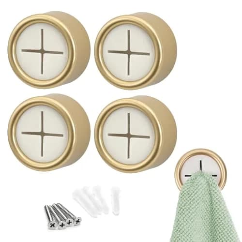 S&T INC. Adhesive Push Towel Hooks, 4 Pack, Brushed Gold | Modern Wall Mount for Kitchen & Bathroom thumbnail 1