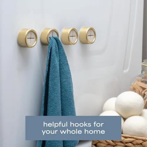 S&T INC. Adhesive Push Towel Hooks, 4 Pack, Brushed Gold | Modern Wall Mount for Kitchen & Bathroom thumbnail 4