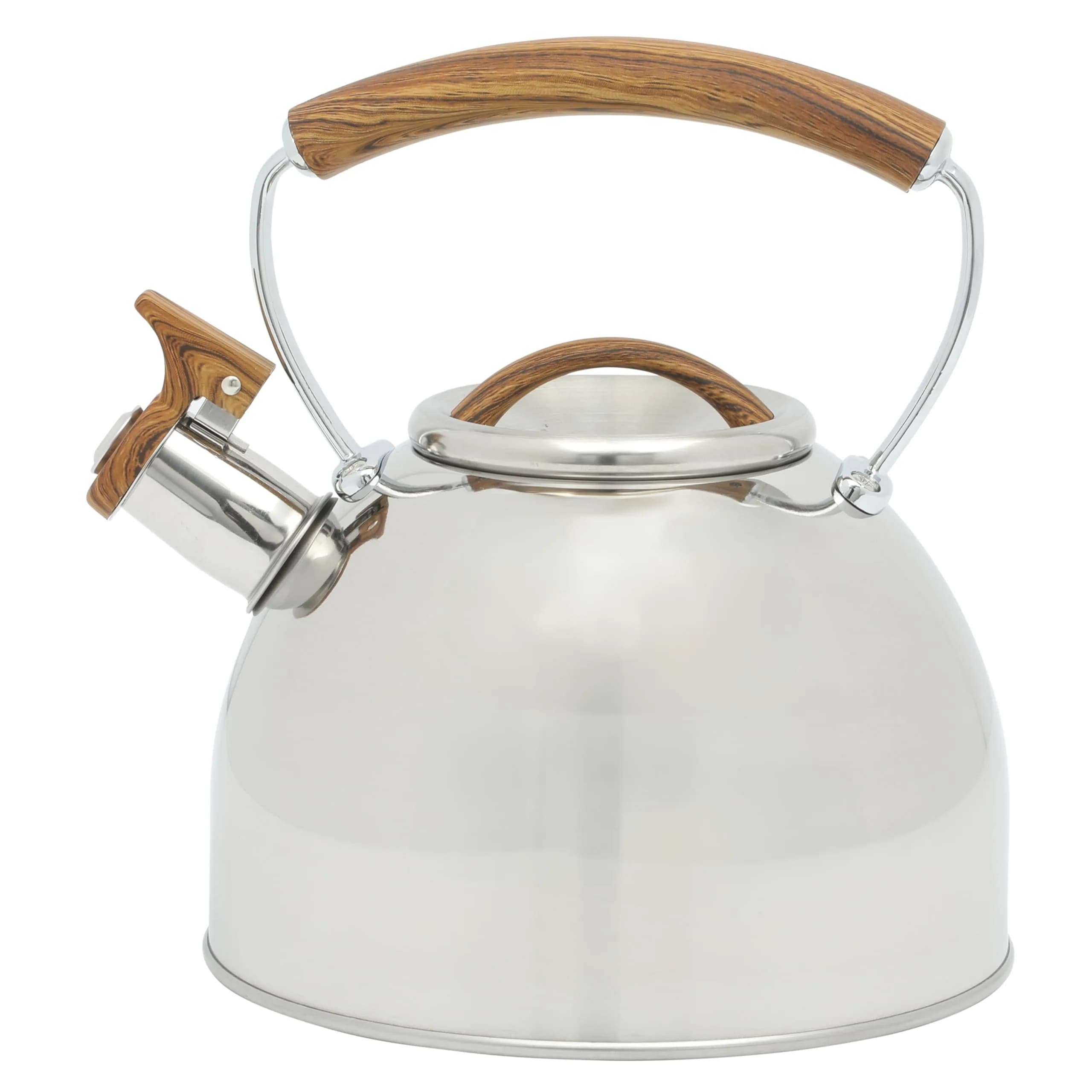 Mr. Coffee Fremont 2-Quart Stainless Steel Whistling Tea Kettle with Wood Handle | Durable Stove-Top Water Boiling — Stainless Steel w/ Wood Handle (Fremont)