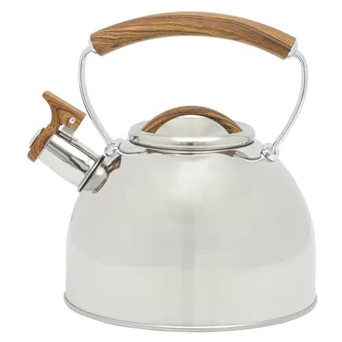 Mr. Coffee Fremont 2-Quart Stainless Steel Whistling Tea Kettle with Wood Handle | Durable Stove-Top Water Boiling thumbnail 1