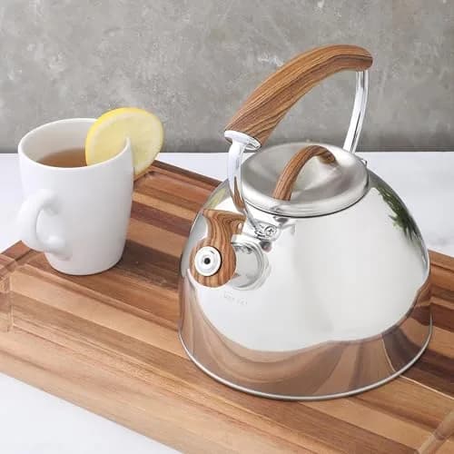 Mr. Coffee Fremont 2-Quart Stainless Steel Whistling Tea Kettle with Wood Handle | Durable Stove-Top Water Boiling thumbnail 3