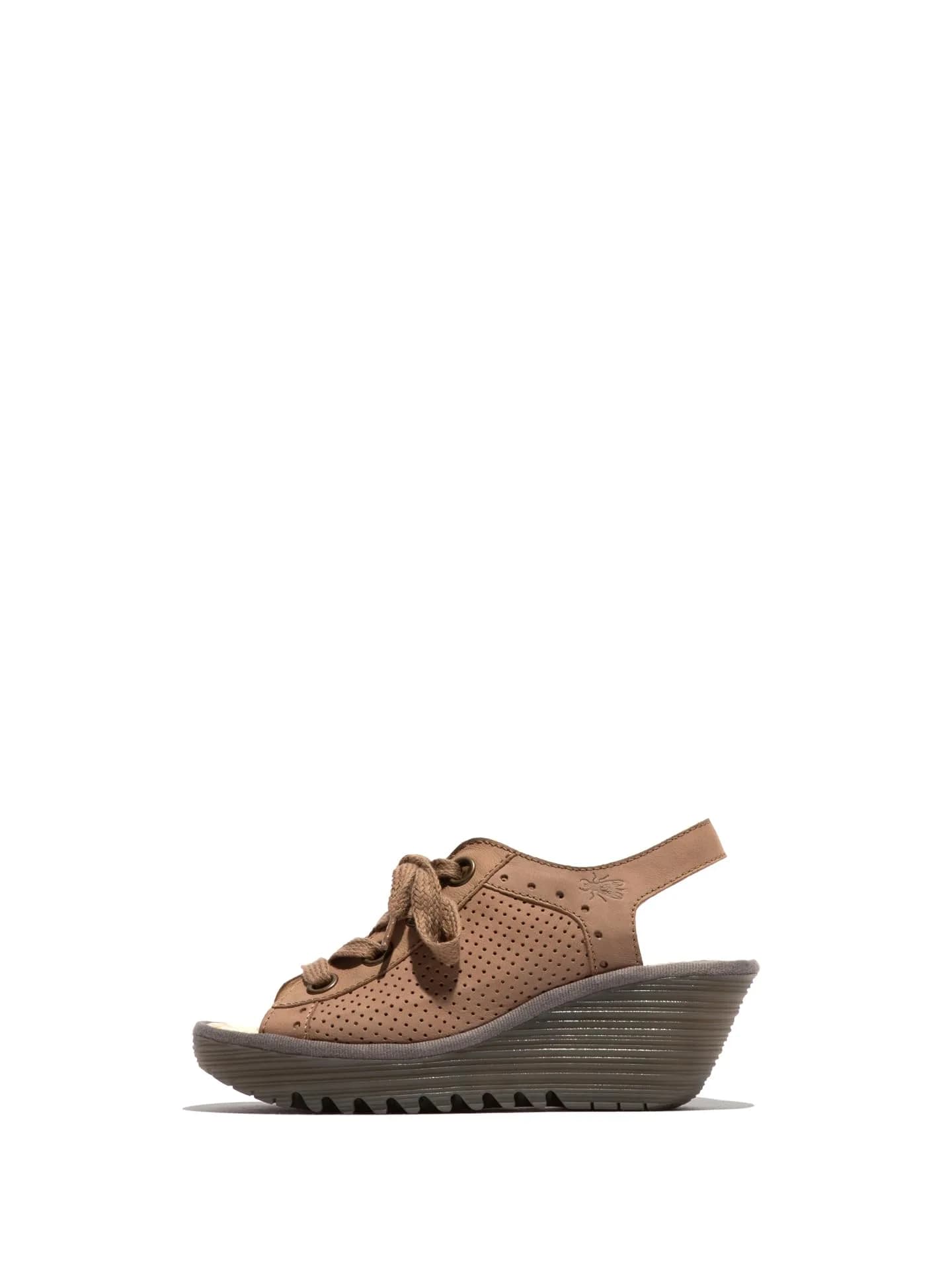 FLY London Women's Yuta617Fly Taupe/Khaki 8-8.5 Medium | Signature Wedge Sandal with Leather & Memory Foam