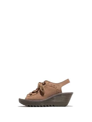 FLY London Women's Yuta617Fly Taupe/Khaki 8-8.5 Medium | Signature Wedge Sandal with Leather & Memory Foam thumbnail 1