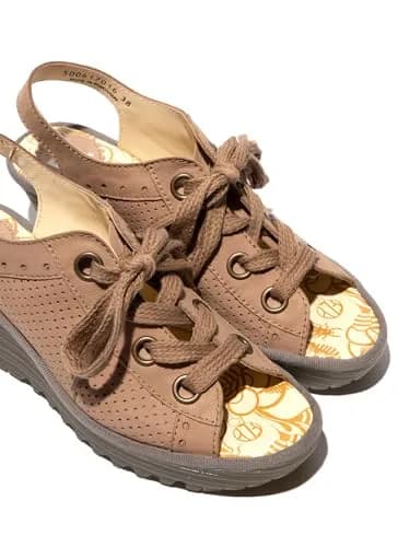 FLY London Women's Yuta617Fly Taupe/Khaki 8-8.5 Medium | Signature Wedge Sandal with Leather & Memory Foam thumbnail 4