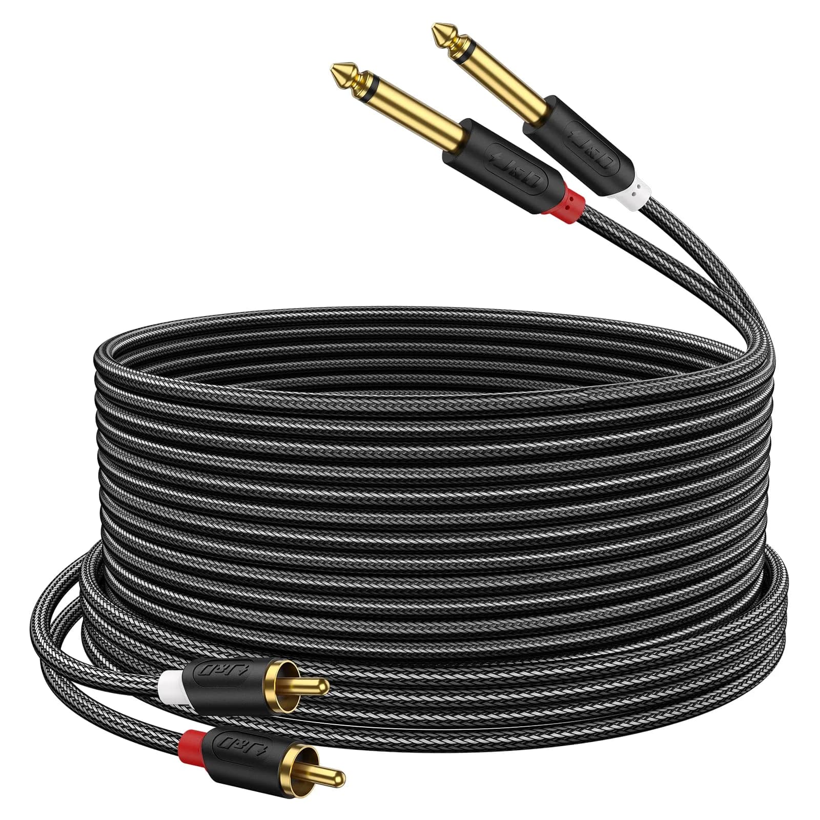 J&D RCA to 1/4" Stereo Audio Interconnect Cable, 6.1m (20 Feet) | Premium Dual Shielding for Clear Sound - main product image