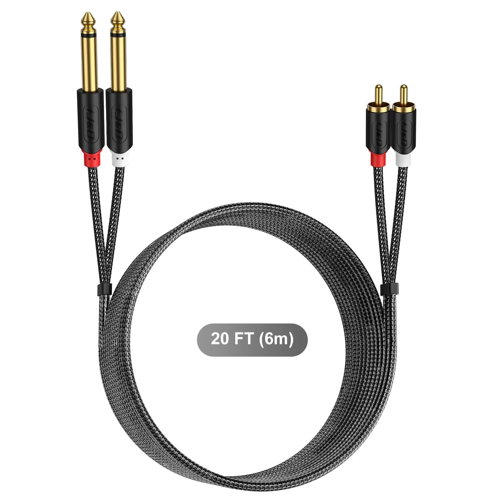 J&D RCA to 1/4" Stereo Audio Interconnect Cable, 6.1m (20 Feet) | Premium Dual Shielding for Clear Sound - view 7