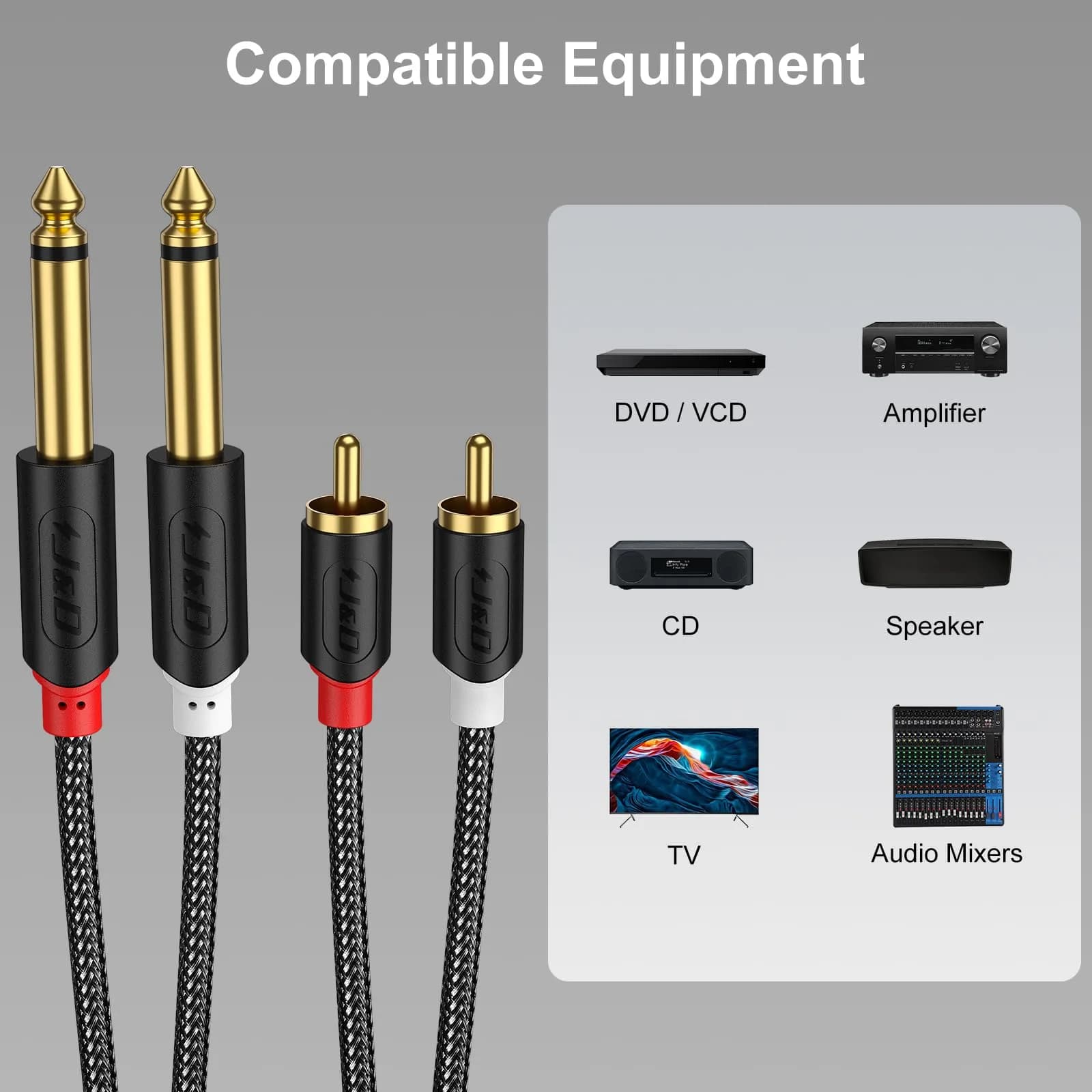J&D RCA to 1/4" Stereo Audio Interconnect Cable, 6.1m (20 Feet) | Premium Dual Shielding for Clear Sound - view 3