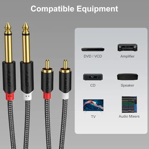 J&D RCA to 1/4" Stereo Audio Interconnect Cable, 6.1m (20 Feet) | Premium Dual Shielding for Clear Sound thumbnail 3