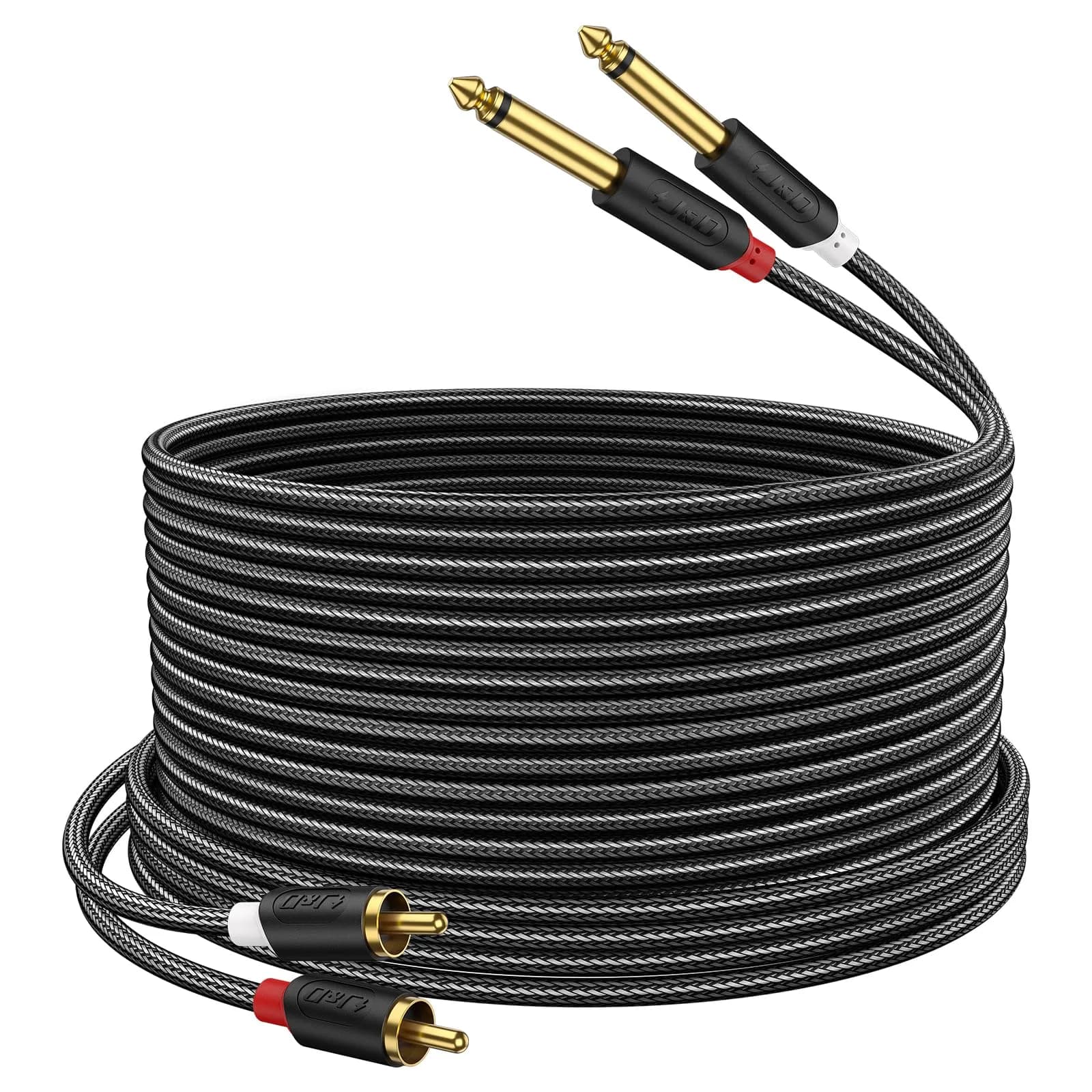 J&D RCA to 1/4" Stereo Audio Interconnect Cable, 25 Feet - Premium Dual Shielding - main product image