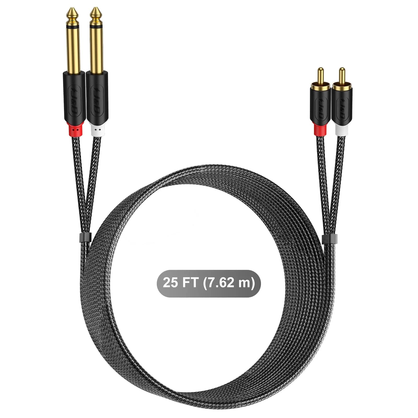 J&D RCA to 1/4" Stereo Audio Interconnect Cable 7.62m (25 Feet) | Dual Shielding, Gold-Plated Connectors - view 7