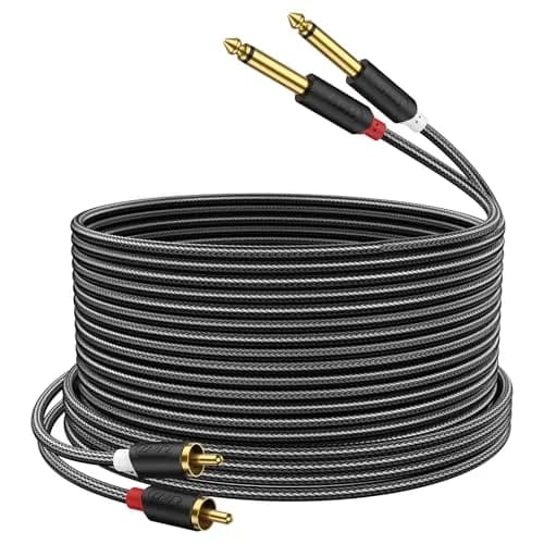 J&D RCA to 1/4" Stereo Audio Interconnect Cable 7.62m (25 Feet) | Dual Shielding, Gold-Plated Connectors thumbnail 1