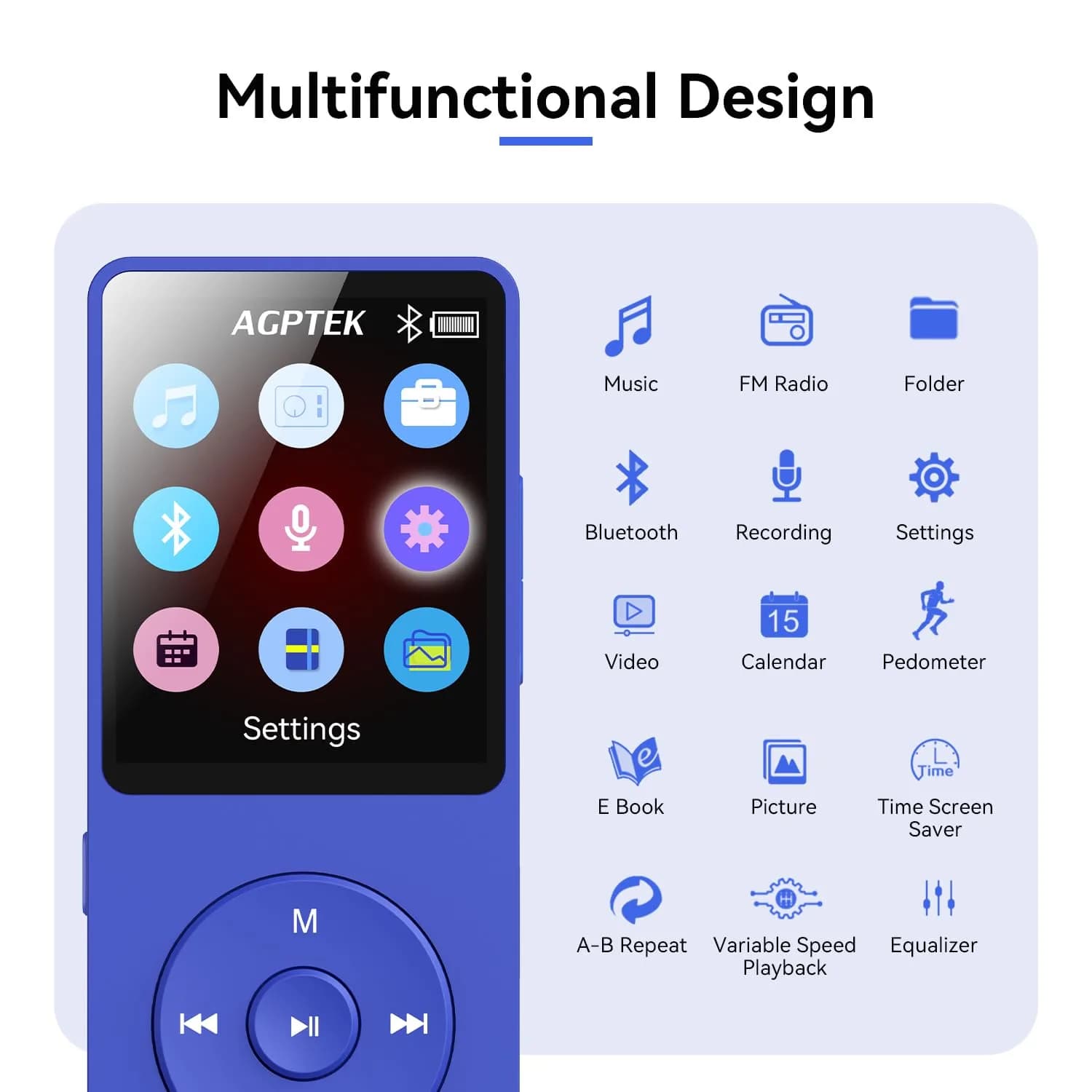 AGPTEK A02 MP3 Player 32GB (1.8 inch Screen, Bluetooth 5.3) | Portable Music Player with Speaker & FM Radio - view 8