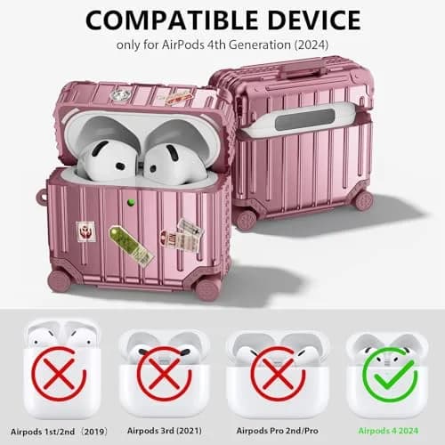 Filoto Suitcase Design Case for AirPods 4/5 Gen (Rose Gold) | Shockproof Protective Hard Case with Keychain & Cleaner Kit thumbnail 2