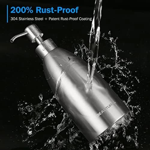 BEAUTURAL Silver Stainless Steel Soap Dispenser 447ml (15.2 Oz) | Rust-Proof Refillable Pump Bottle thumbnail 5
