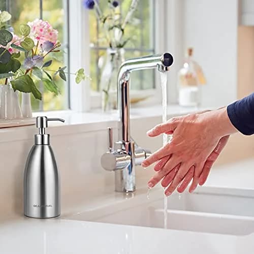 BEAUTURAL Silver Stainless Steel Soap Dispenser 447ml (15.2 Oz) | Rust-Proof Refillable Pump Bottle thumbnail 7