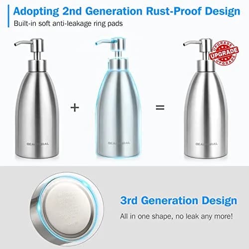 BEAUTURAL Silver Stainless Steel Soap Dispenser 447ml (15.2 Oz) | Rust-Proof Refillable Pump Bottle thumbnail 2
