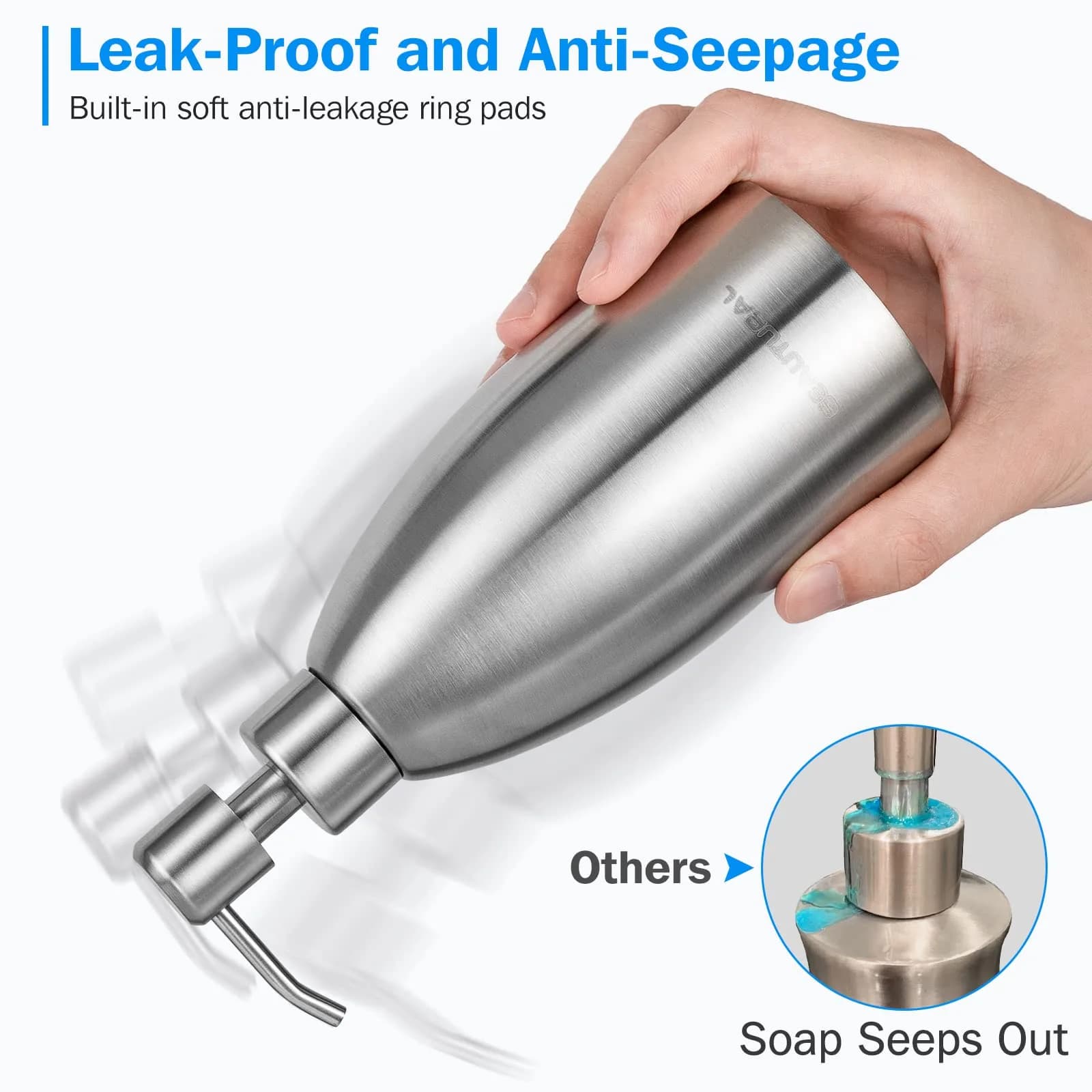 BEAUTURAL Silver Stainless Steel Soap Dispenser 447ml (15.2 Oz) | Rust-Proof Refillable Pump Bottle - view 3