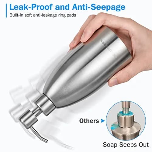 BEAUTURAL Silver Stainless Steel Soap Dispenser 447ml (15.2 Oz) | Rust-Proof Refillable Pump Bottle thumbnail 3