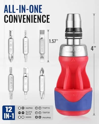 WORKPRO 12-in-1 Stubby Ratcheting Multi-bit Screwdriver | Compact, Magnetic, Premium S2 Steel, EDC thumbnail 2