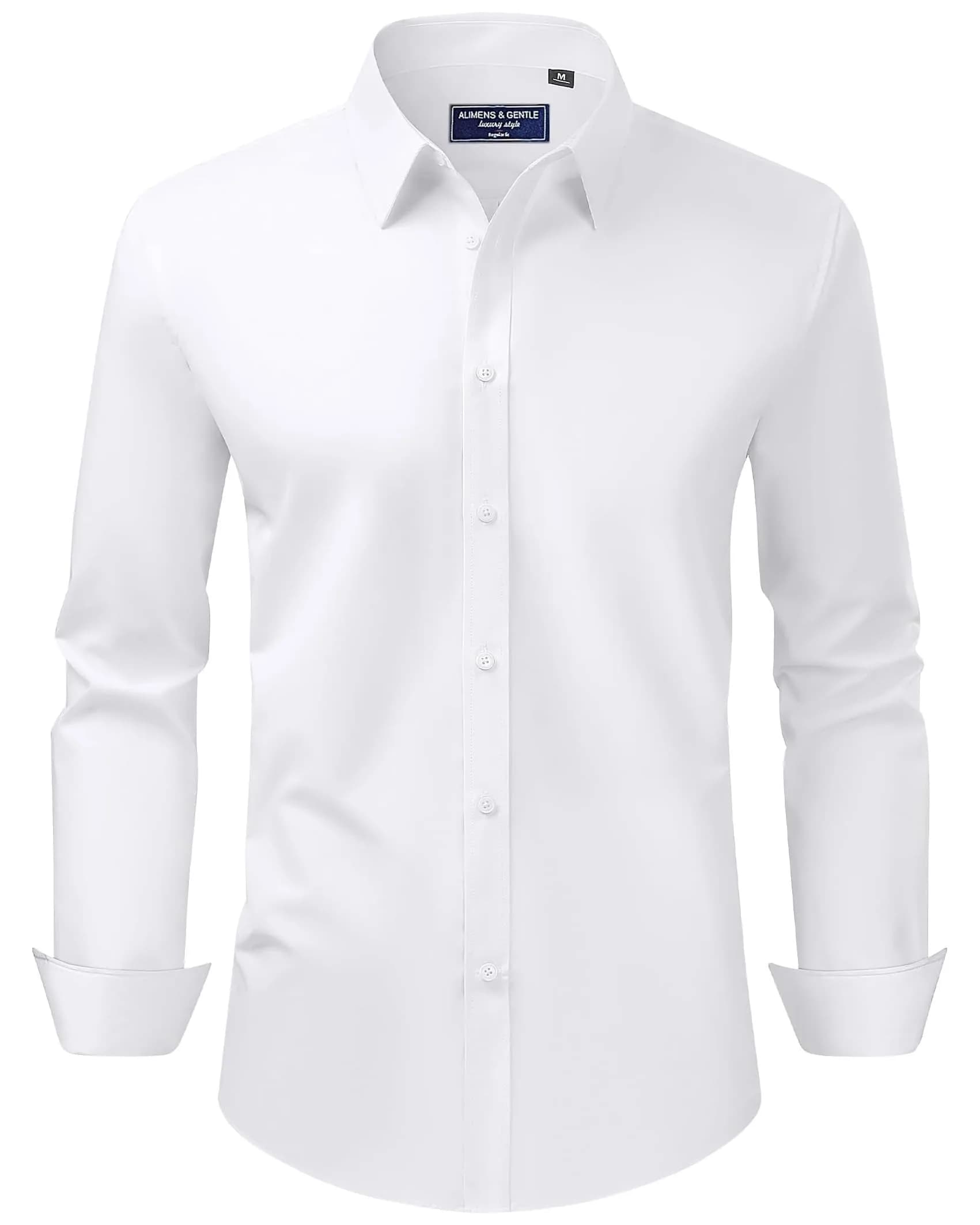 Alimens & Gentle Mens White Dress Shirt Regular Fit Stretch Stain Shield Long Sleeve Solid Business Wedding Button Down Shirts
