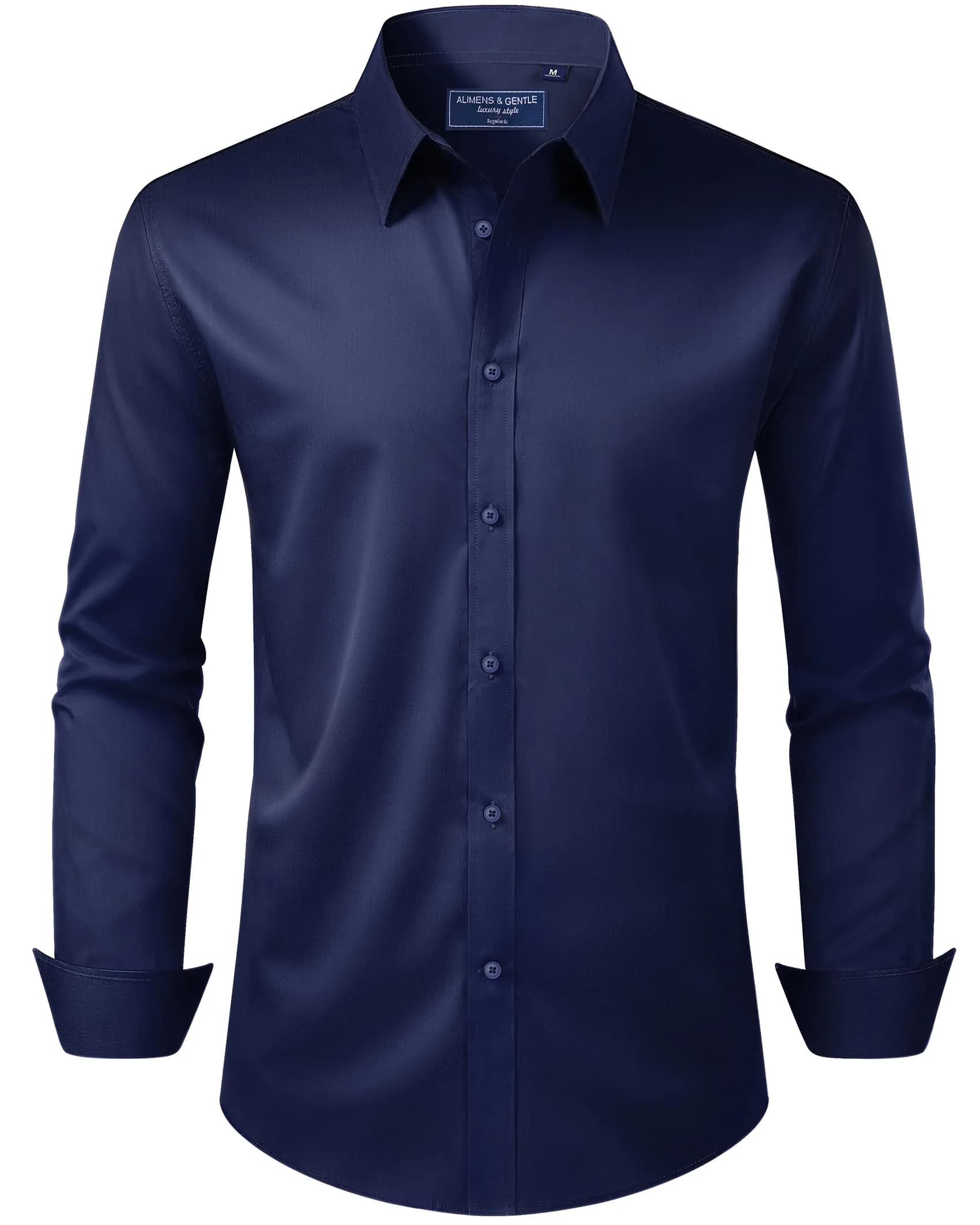 Alimens & Gentle Men's Dress Shirt Stretch Stain Shield Long Sleeve Navy Large | Classic Fit & Waterproof