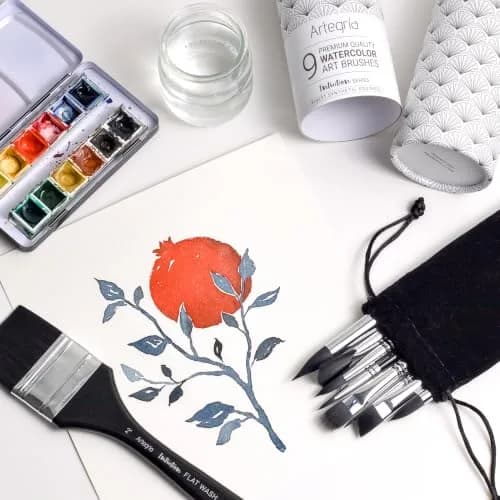 ARTEGRIA Watercolor Brush Set, 9 Synthetic Squirrel Brushes | Premium Water-Based Art Tools thumbnail 8