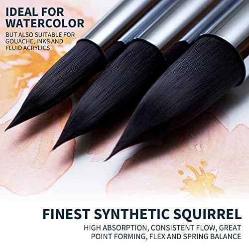 ARTEGRIA Watercolor Brush Set, 9 Synthetic Squirrel Brushes | Premium Water-Based Art Tools thumbnail 3