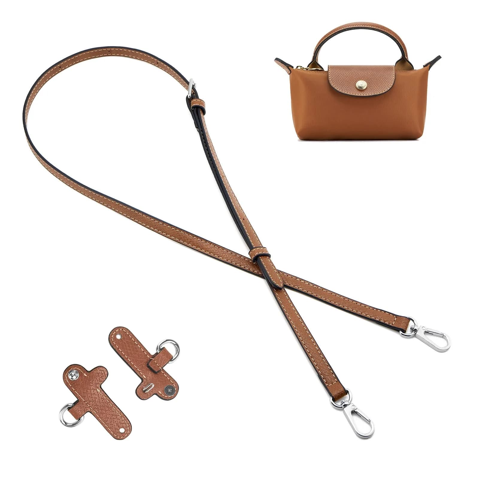 DEVPSISR Adjustable Leather Strap for Longchamp Handbag | 125 cm (48.75 in) Brown-Gold — Brown-sliver