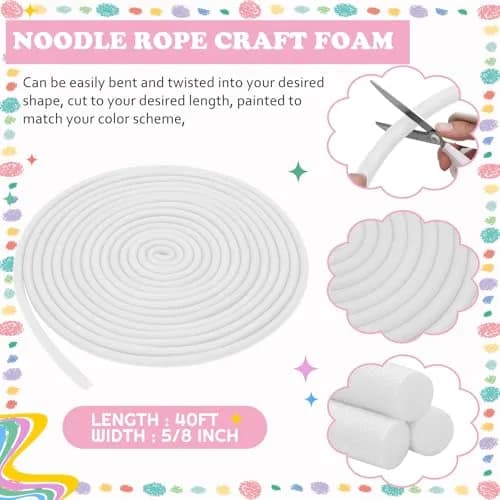 Frienda White Foam Noodles for Crafts, 5/8 Inch x 40 Ft, Flexible Foam Rods for DIY Projects thumbnail 2