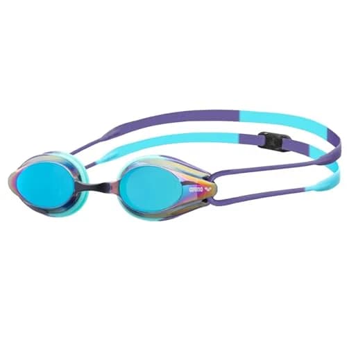 ARENA Tracks Unisex Adult Essential Racing Swim Goggles with FINA-Approved Anti-Fog Mirror Lens | Turquoise/Future Dusk/Water thumbnail 1