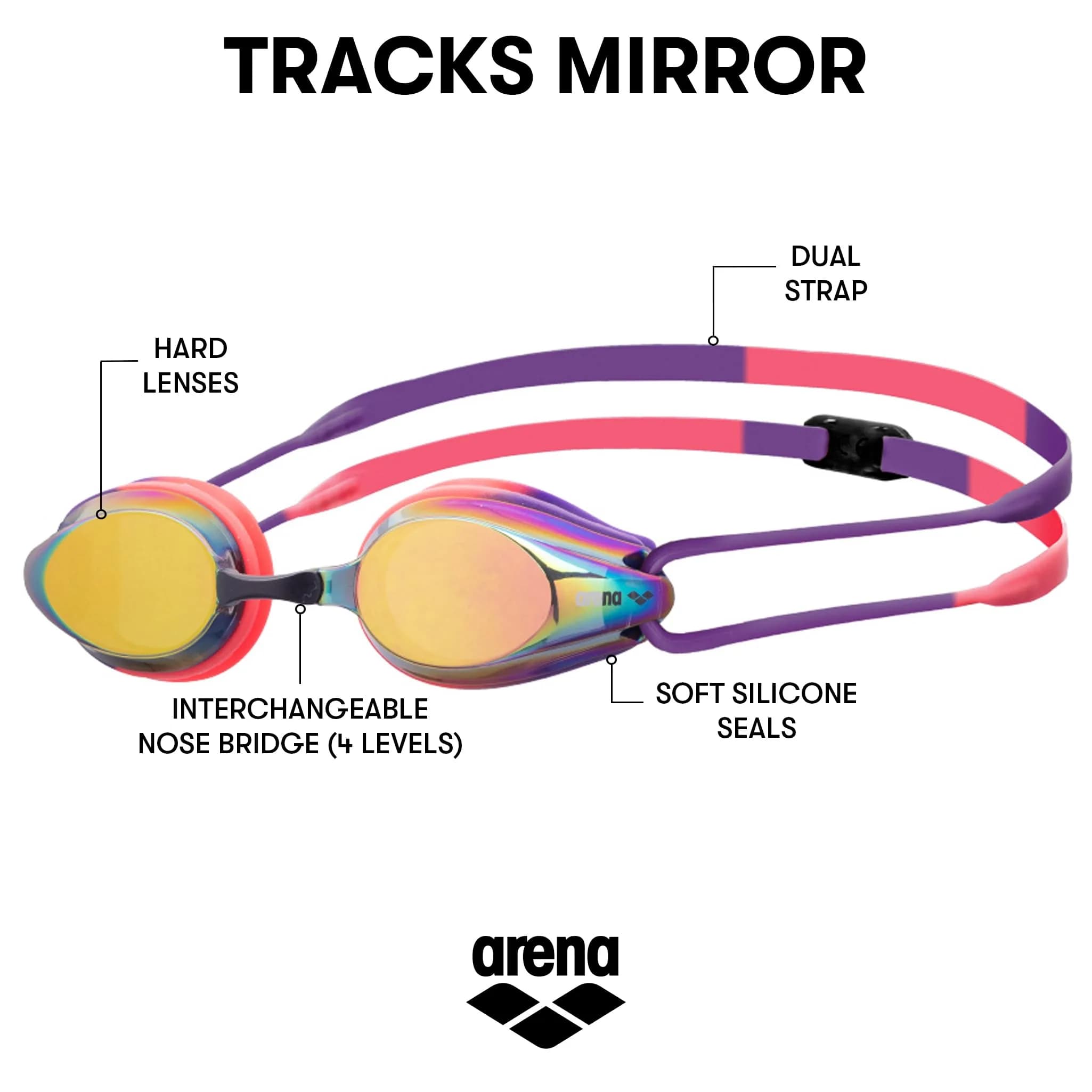 ARENA Tracks Unisex Adult Essential Racing Swim Goggles - Copper/Plum/Bright Coral thumbnail 2