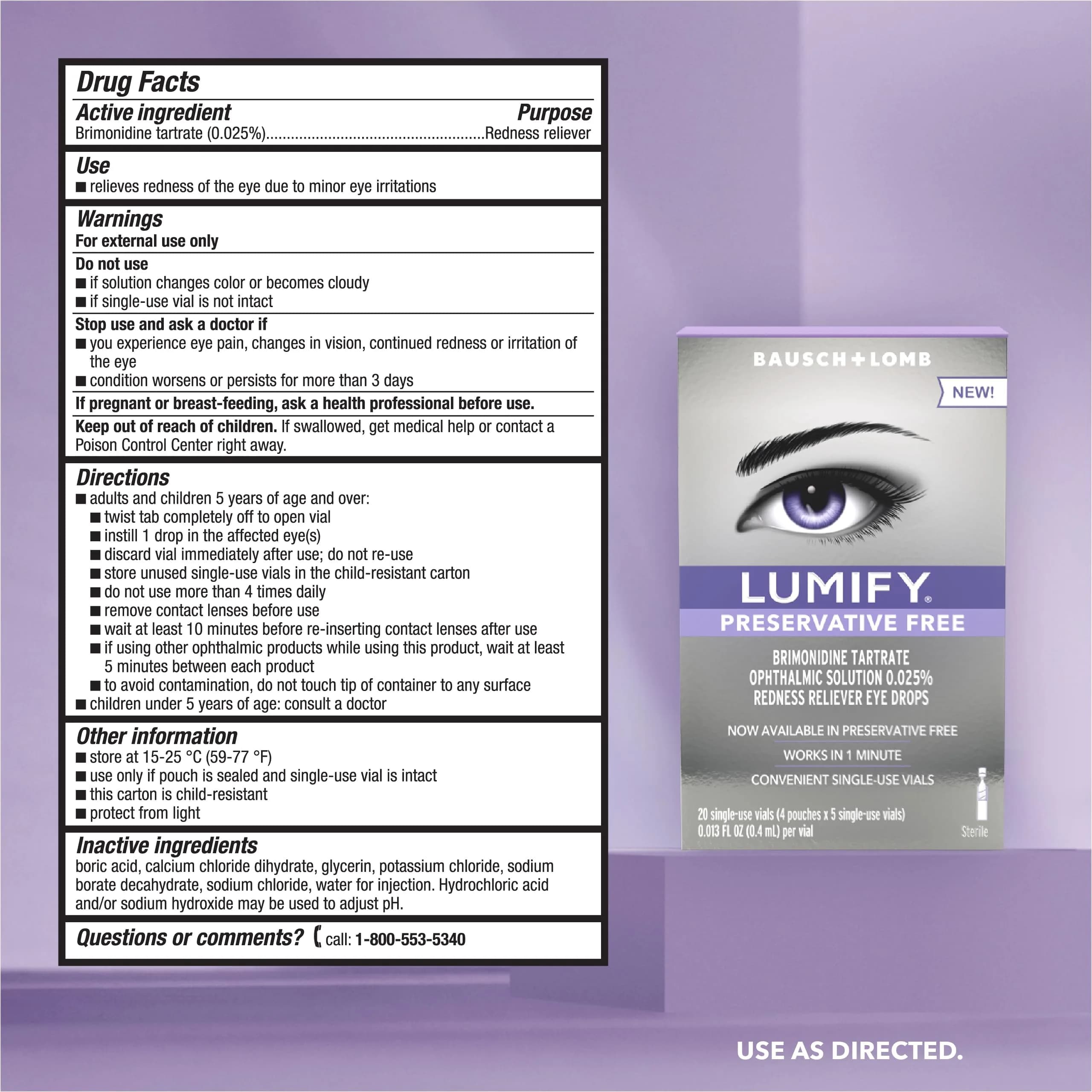 LUMIFY Preservative Free Eye Drops Redness Relief, Sensitive Eyes, 20 Single-Use Vials | Gentle & Effective Redness Relief - view 7