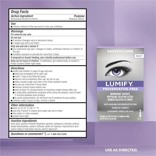 LUMIFY Preservative Free Eye Drops Redness Relief, Sensitive Eyes, 20 Single-Use Vials | Gentle & Effective Redness Relief thumbnail 7