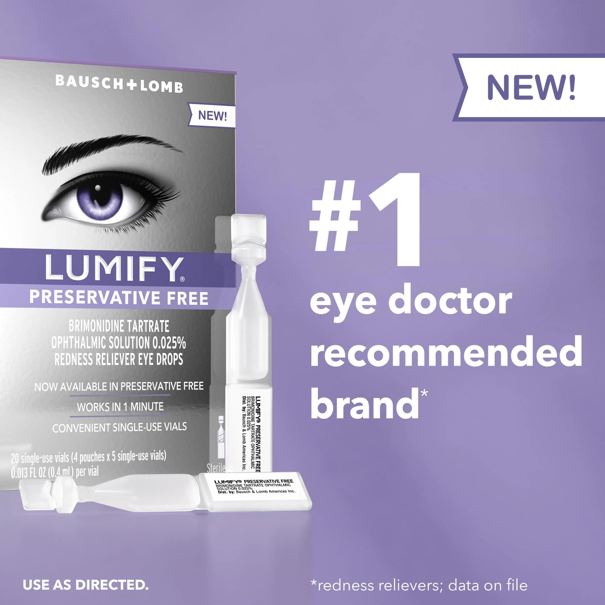 LUMIFY Preservative Free Eye Drops Redness Relief, Sensitive Eyes, 20 Single-Use Vials | Gentle & Effective Redness Relief - view 3