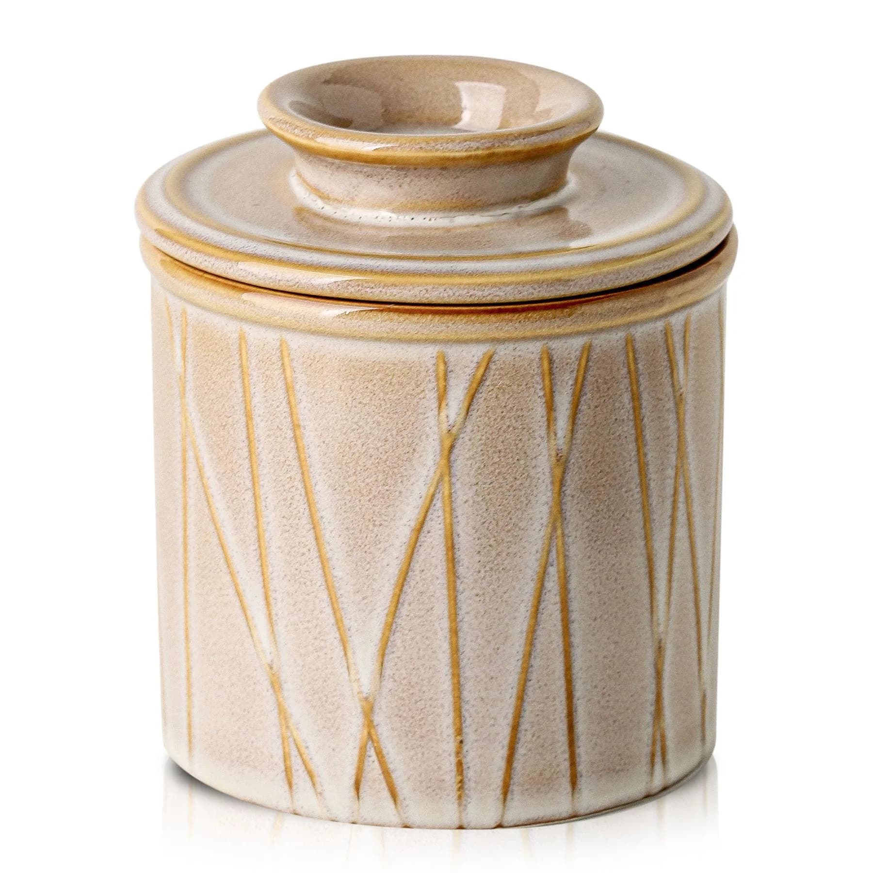 HVH Ceramic Butter Crock with Water Line | French Butter Dish for Countertop, 4x4 — Sand Color