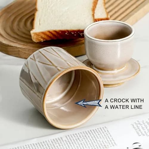 HVH Ceramic Butter Crock with Water Line | French Butter Dish for Countertop, 4x4 thumbnail 5