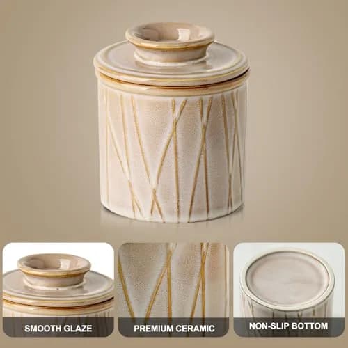 HVH Ceramic Butter Crock with Water Line | French Butter Dish for Countertop, 4x4 thumbnail 6
