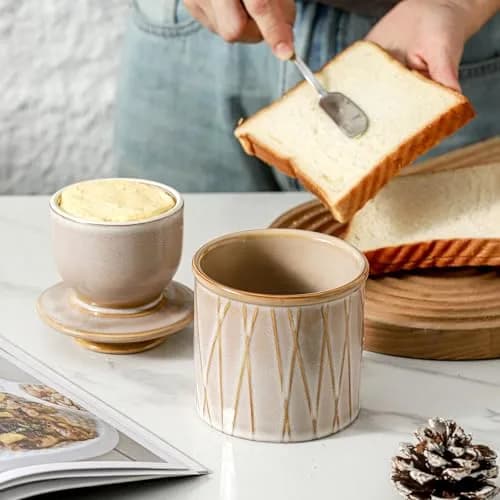 HVH Ceramic Butter Crock with Water Line | French Butter Dish for Countertop, 4x4 thumbnail 7
