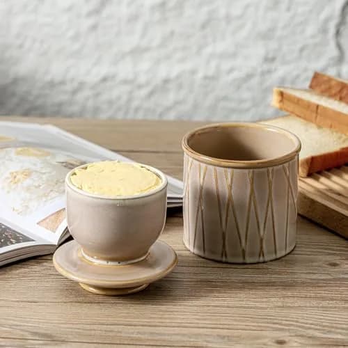 HVH Ceramic Butter Crock with Water Line | French Butter Dish for Countertop, 4x4 thumbnail 2