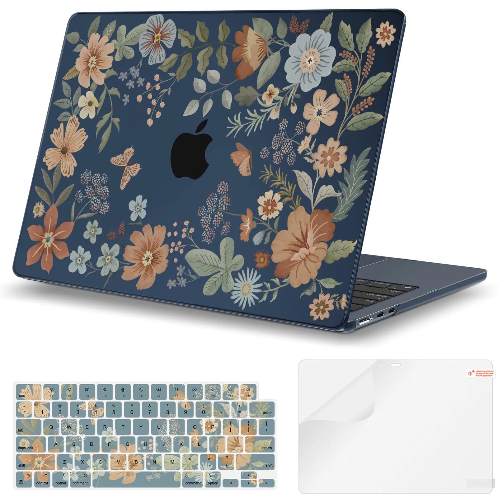 iCasso Ultra Thin Armor Hard Shell Case for MacBook Air 13.6 inch M5/M4/M3/M2 Chip (A3449/A3240/A3113/A2681) | Crystal Clear Midnight Flower
