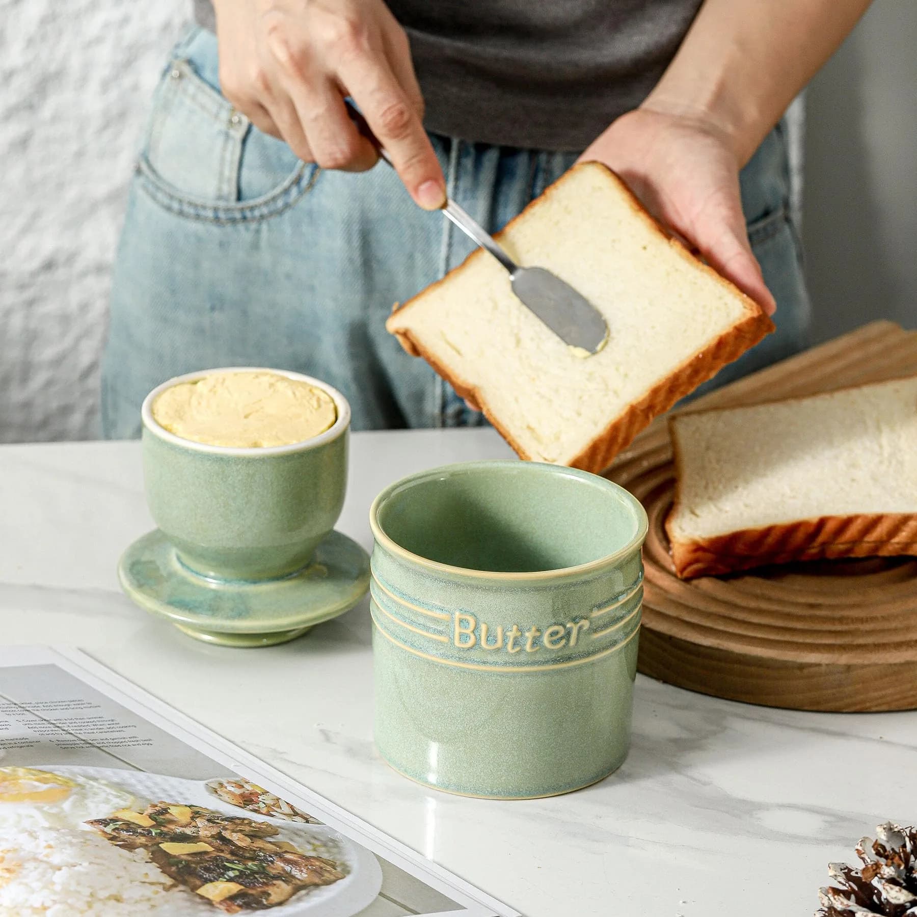 HVH Ceramic Butter Crock with Water Line | French Butter Dish for Countertop (4 x 4) thumbnail 7