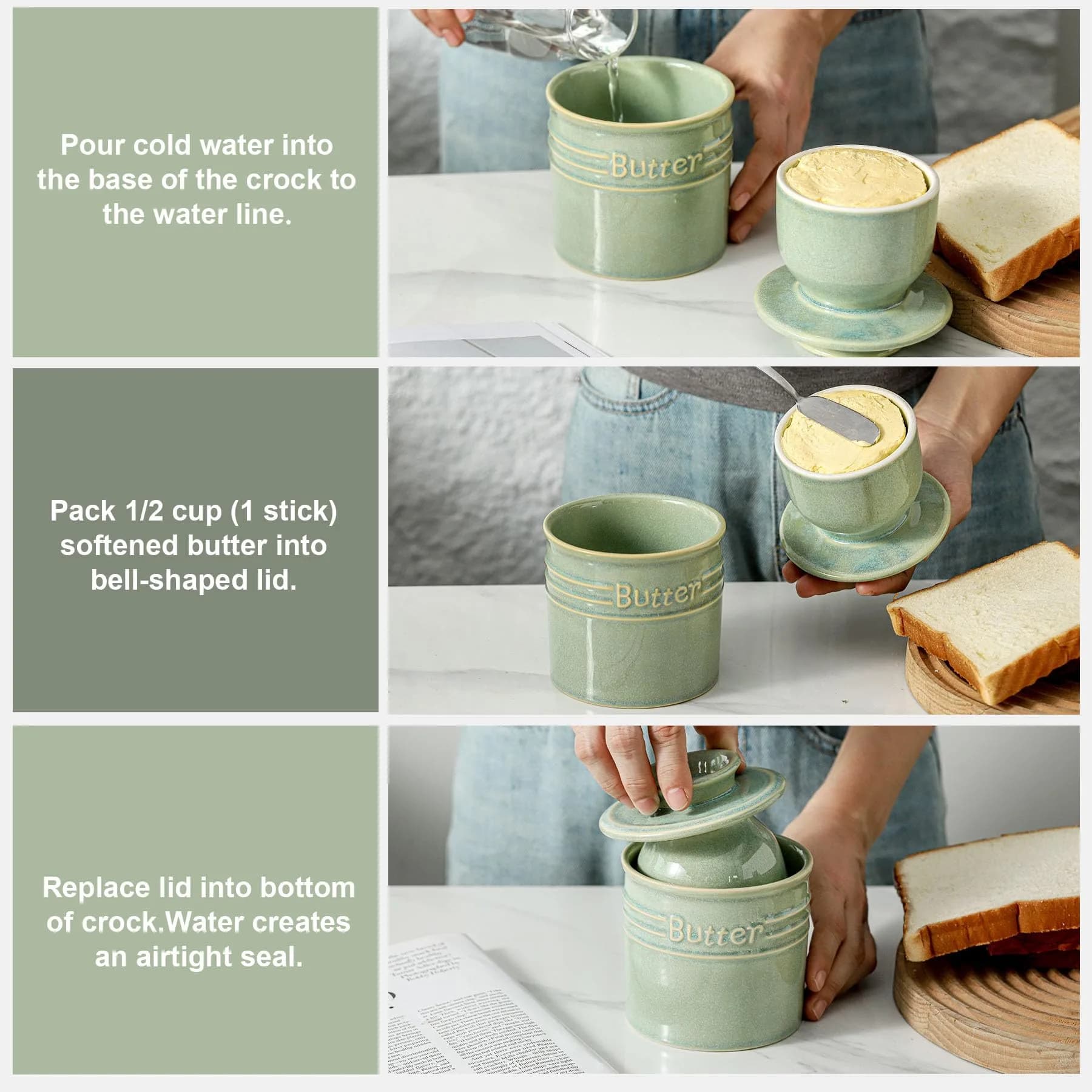 HVH Ceramic Butter Crock with Water Line | French Butter Dish for Countertop (4 x 4) thumbnail 3