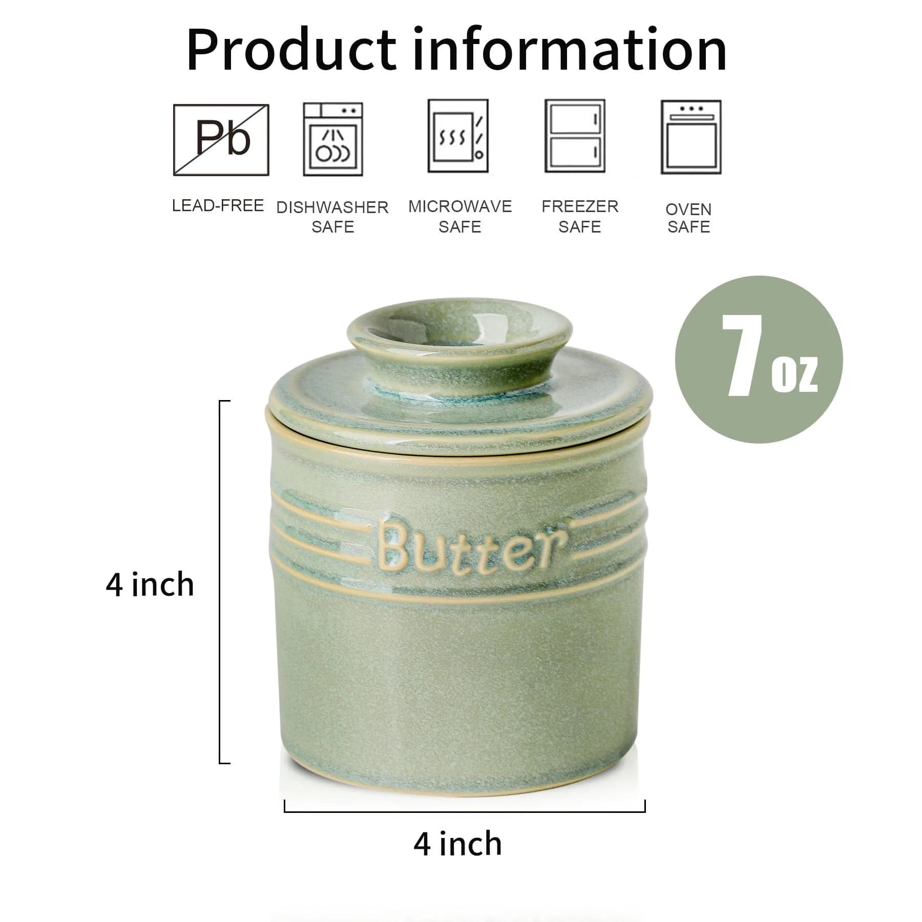 HVH Ceramic Butter Crock with Water Line | French Butter Dish for Countertop (4 x 4) thumbnail 4